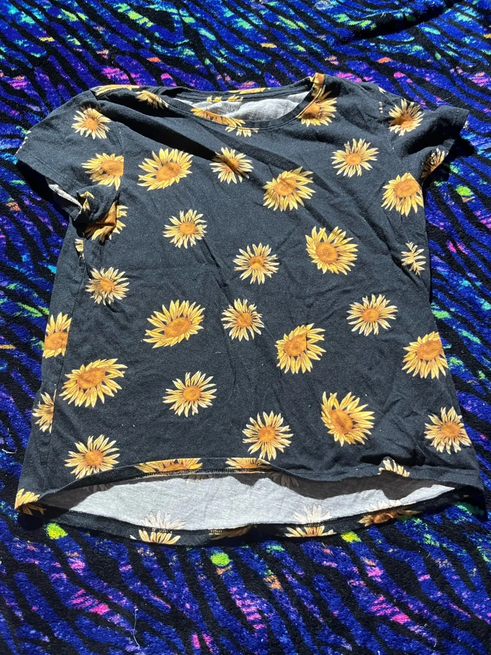 Old Navy Black Sunflower Tee with Yellow Floral Accents